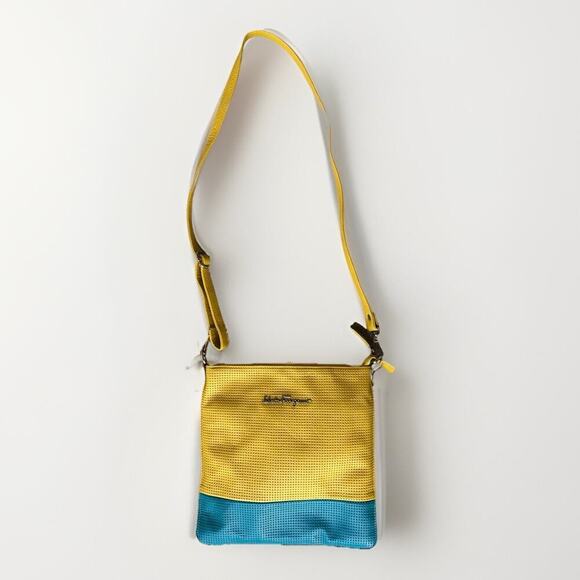 Salvatore Ferragamo Yellow Blue Color block Leather Women's Crossbody - Picture 1 of 7